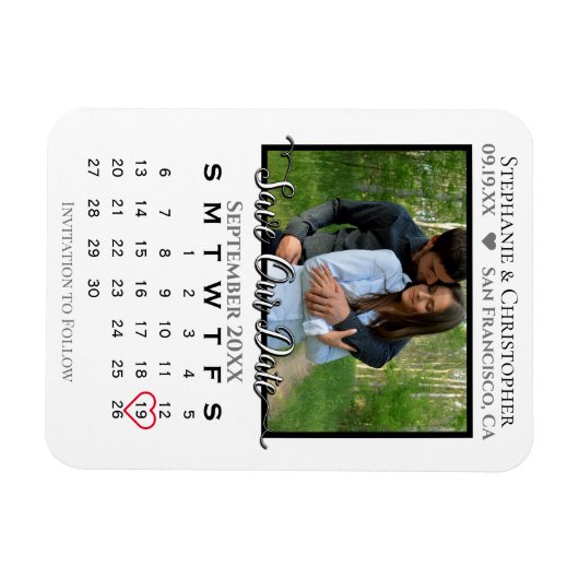 Eenvoudige fotokalender: bespaar onze datumbruilof magneet (Horizontaal)