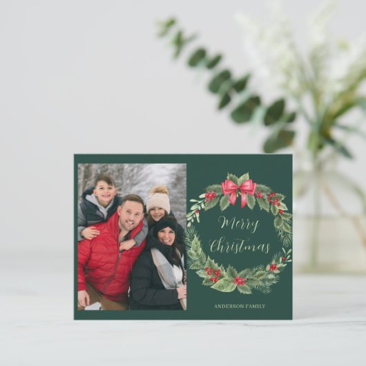 Eenvoudige fotokrans Prettig Kerstfeest  Feestdagenkaart (Staand voorkant)