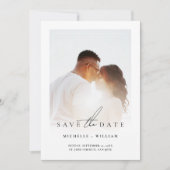 Eenvoudige Fotolijst Trouw Monogram Duffe Blauwe Save The Date (Voorkant)