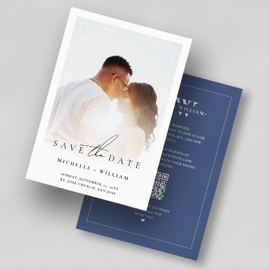 Eenvoudige Fotolijst Trouw Monogram Duffe Blauwe Save The Date