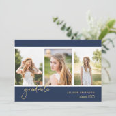 Eenvoudige fotomarinier Blue Graduation Party Kaart (Staand voorkant)