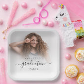 Eenvoudige Fotonaam Script Afstuderen 2024 Party Papieren Bordje (Feest)