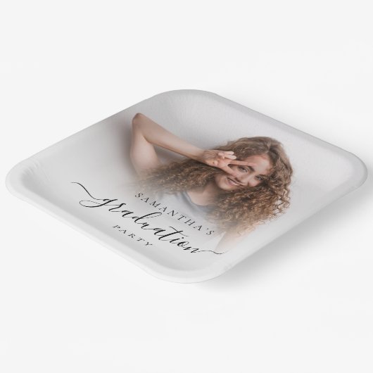 Eenvoudige Fotonaam Script Afstuderen 2024 Party Papieren Bordje (Gebogen)