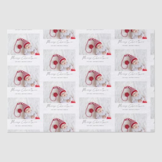 Eenvoudige fotonaam Script Patroon Vrolijk Kerstfe Tissuepapier (Voorkant)