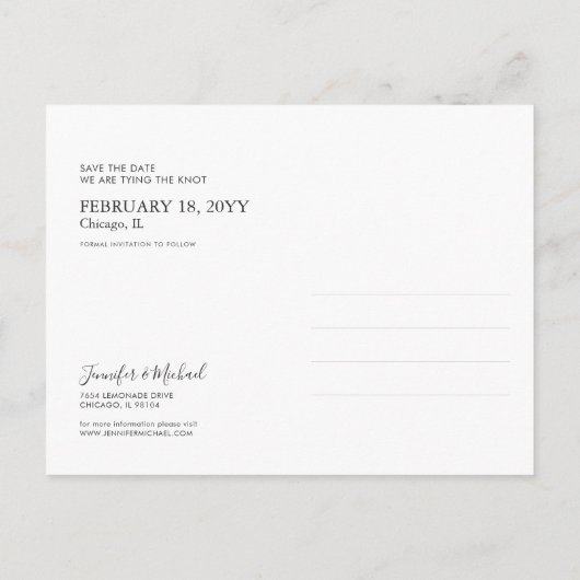 Eenvoudige fotontwerp Save the Date-ansichtkaart Uitnodiging Briefkaart (Achterkant)