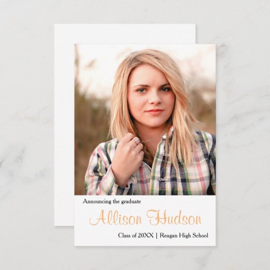 Eenvoudige Fotopernaam-3x5Afstuderen aankondiging (Voorkant / Achterkant)