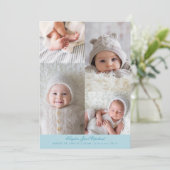 Eenvoudige Fotorooster Turquoise Geboorte Aankondiging (Staand voorkant)
