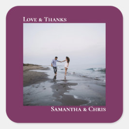 Eenvoudige foto's met Paarse liefde en Bedankt bru Vierkante Sticker