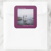 Eenvoudige foto's met Paarse liefde en Bedankt bru Vierkante Sticker (Tas)
