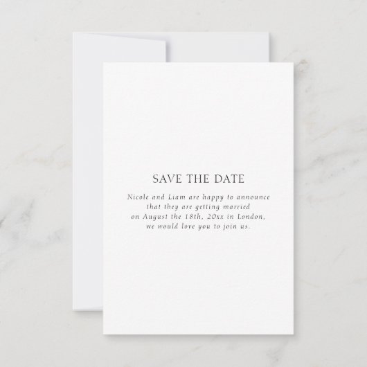Eenvoudige foto's van Elegant Black en White Save The Date (Achterkant)