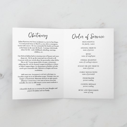 Eenvoudige foto's Viering van het leven, Begrafeni Programma (Binnen)