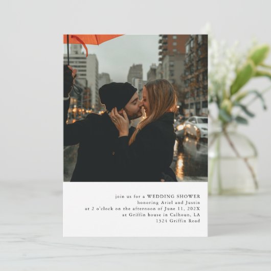 Eenvoudige fotothema trouwfeest uitnodiging (Staand voorkant)