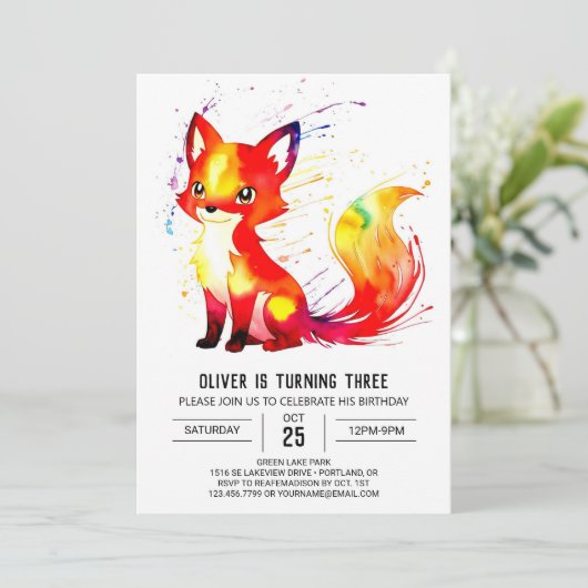 Eenvoudige  Fox Digitale Jongen Verjaardag Kaart (Staand voorkant)