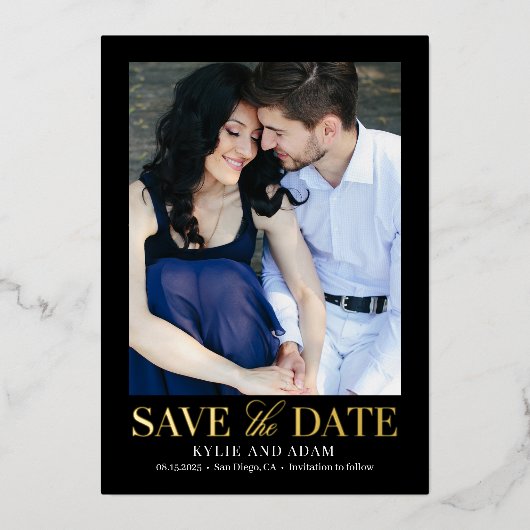 Eenvoudige Frame REAL FOIL Save The Date Kaart (Voorkant)