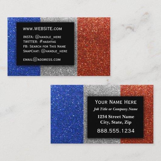 Eenvoudige Franse vlag Glitter Professional Execut Visitekaartje (Voorkant / Achterkant)