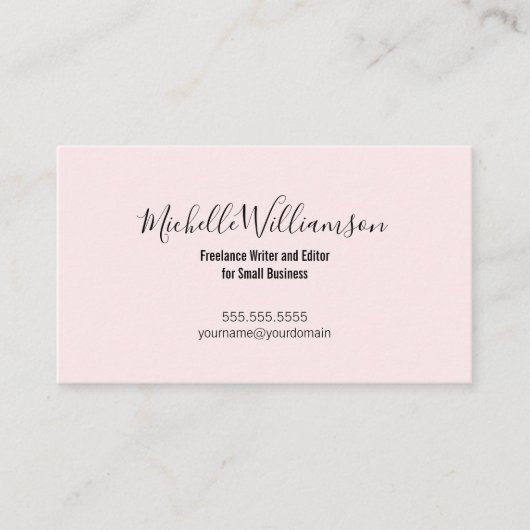 Eenvoudige Freelancer Entrepreneur Blush Pink Blac Visitekaartje (Voorkant)