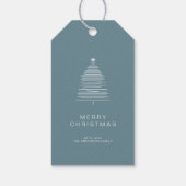 Eenvoudige Frost Blue Line Art Merry-kerstboom Cadeaulabel (Achterkant)