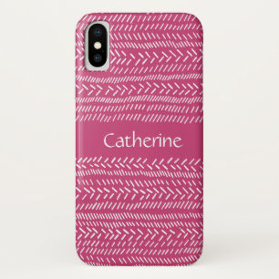 Eenvoudige Fuchsia Roze Witte Strepen Boho Voeg Na Case-Mate iPhone Case