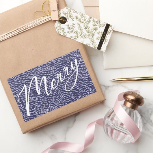 Eenvoudige Fun Blauwe Doodle Prettig Kerstfeest Va Rechthoekige Sticker (Geschenken)