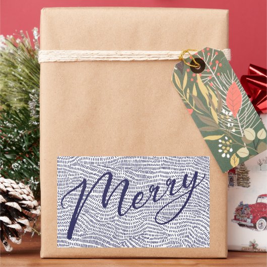 Eenvoudige Fun Blauwe Doodle Prettig Kerstfeest Va Rechthoekige Sticker (Feestdagen)