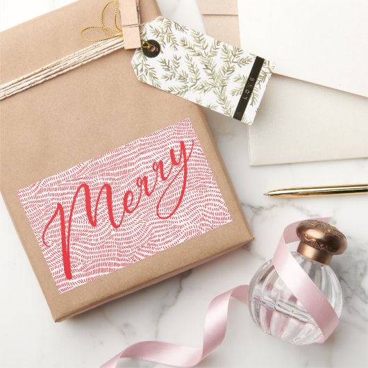 Eenvoudige Fun Rood Doodle Prettig Kerstfeest Vaka Rechthoekige Sticker (Geschenken)