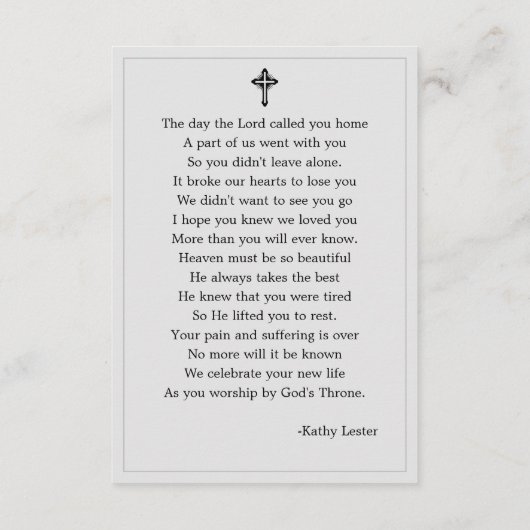 Eenvoudige funderale gedenkzucht informatiekaartje (Achterkant)