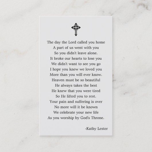 Eenvoudige funderale gedenkzucht visitekaartje (Achterkant)