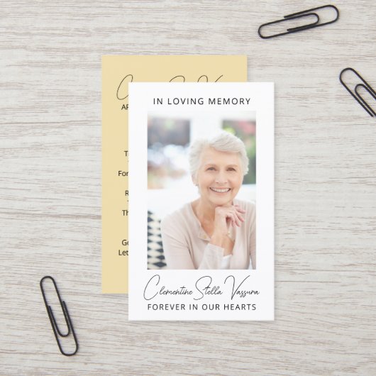 Eenvoudige funderale gedenkzucht visitekaartje (Voorkant / Achterkant in situ)