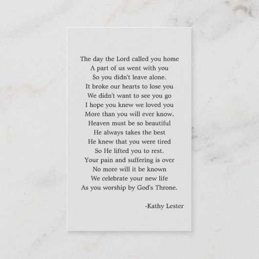 Eenvoudige funderale gedenkzucht visitekaartje (Achterkant)