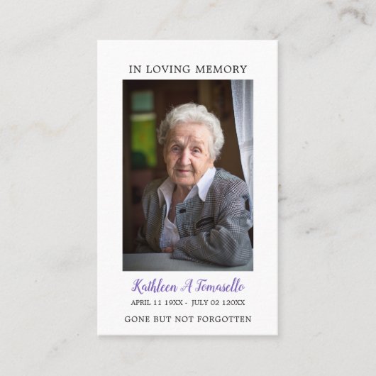 Eenvoudige funderale gedenkzucht visitekaartje (Voorkant)