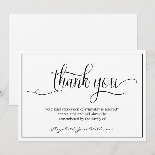 Eenvoudige Funeral Black Boarder | Bereavement Bedankkaart (Voorkant / Achterkant)