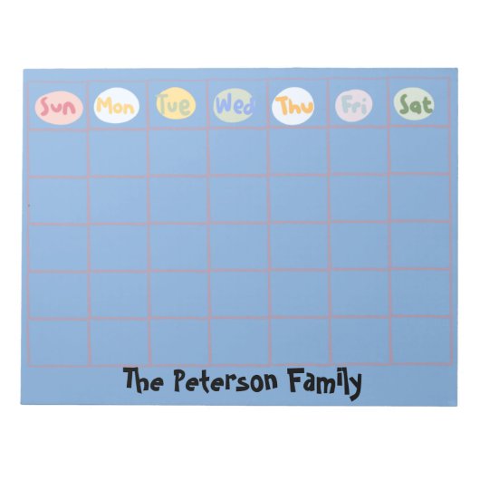 Eenvoudige Funky Family Custom Weekly Calendar Notitieblok (Voorkant)