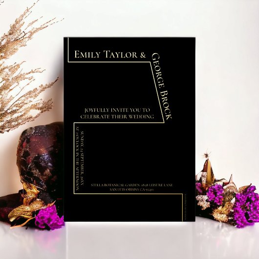 Eenvoudige Funny Chart Modern Wedding Black and Go Folie Uitnodiging