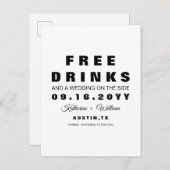 Eenvoudige Funny Free Drinken Wedding Save the Dat Aankondigingskaart (Voorkant / Achterkant)