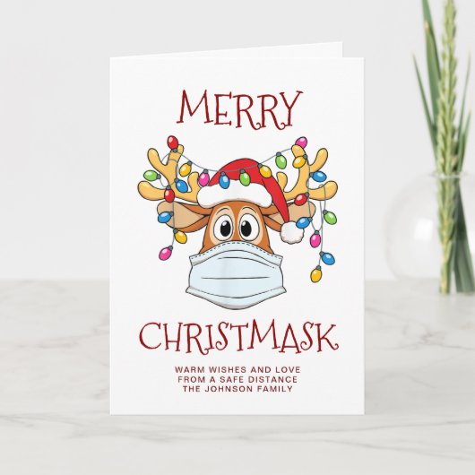 Eenvoudige Funny Merry Christus-Masker Reindeer Gr Feestdagen Kaart (Voorkant)