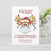 Eenvoudige Funny Merry Christus-Masker Reindeer Gr Feestdagenkaart (Staand voorkant)