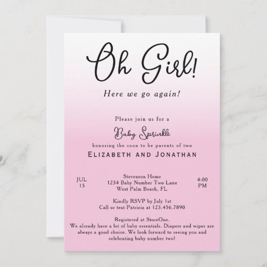 Eenvoudige Funny Oh Girl Pink 2e Baby shower Sprin Kaart (Voorkant)