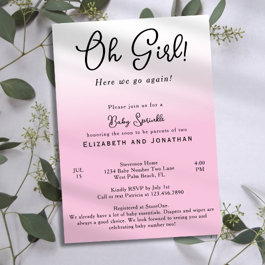 Eenvoudige Funny Oh Girl Pink 2e Baby shower Sprin Kaart