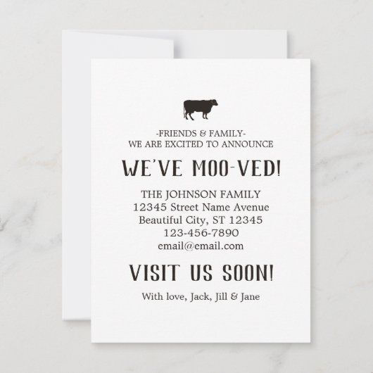 Eenvoudige Funny We hebben Boerderij Koe New Home Aankondiging (Achterkant)