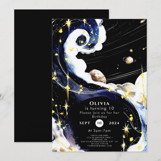 Eenvoudige Galaxy Space Verjaardag Kaart (Voorkant / Achterkant)