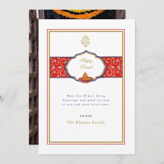 Eenvoudige Ganesh en lamp Diwali Groeten Feestdagenkaart (Voorkant / Achterkant)
