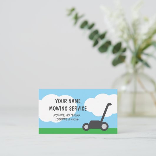 Eenvoudige gazon maaien service visitekaartje sjab (Staand voorkant)