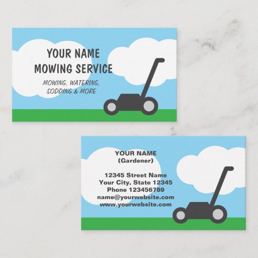 Eenvoudige gazon maaien service visitekaartje sjab (Voorkant / Achterkant)