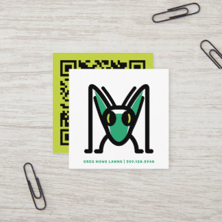 Eenvoudige Gazon Service Sprinkhaan Mascotte QR Co Vierkante Visitekaartje