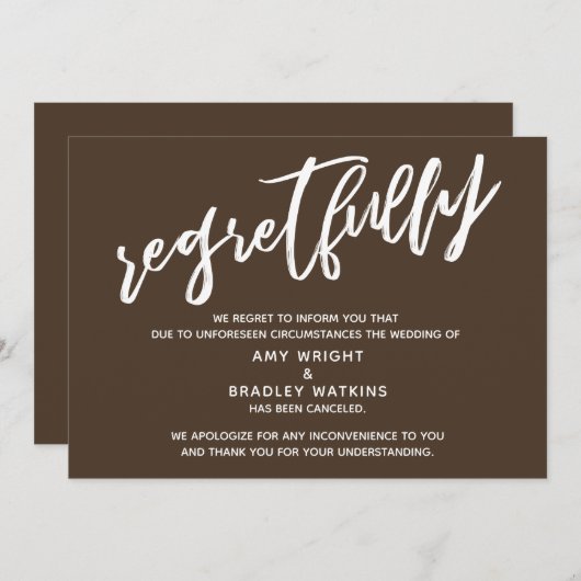 Eenvoudige Geannuleerde Trouw Rijke Bruine Spijt K Kaart (Voorkant / Achterkant)