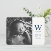 Eenvoudige geboorte van blauw initiaal aankondiging (Staand voorkant)