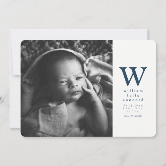 Eenvoudige geboorte van blauw initiaal aankondiging (Voorkant)