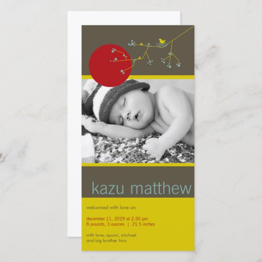 Eenvoudige geboorte van een nestende vogel en een  aankondiging (Voorkant / Achterkant)