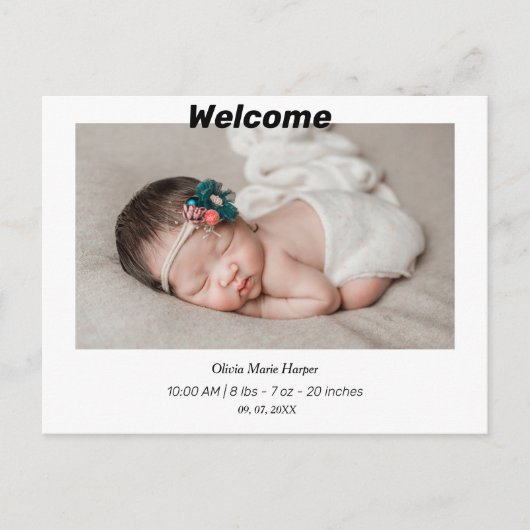 Eenvoudige geboorte van pasgeboren baby briefkaart (Voorkant)