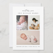 Eenvoudige Geboorte van Zoon met Meerdere Foto's Aankondiging (Voorkant)